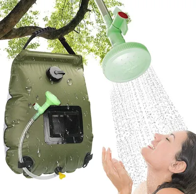 Productafbeelding van Buitendouche, zonne-douche, 20 liter, campingdouche, zonne-energie, waterzak, verwarming, campingdouche, tas met douchekop, buitendouche, zwembaddouche, warmwaterdouche, voor buiten en kamperen, groen