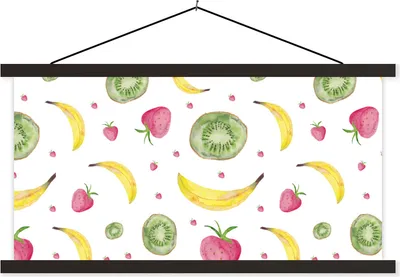 Produktbild von MuchoWow® Textilposter Obst - Aquarellfarbe - Weiß 60x30 cm mit schwarzem Rahmen - Textilien