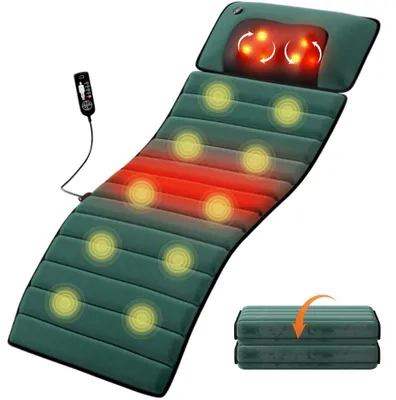 Produktbild von AIORBER Elektrische Massagematte mit Heizung Ganzkörper Massageauflage Memory Foam für Schulter Nacken Rücken Hüfte 155x50x3 cm Grün
