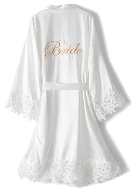 Produktbild von UrHot Damen-Bademantel für Braut, Brautjungfer, mit Spitzenbesatz, für Hochzeit,