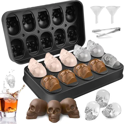 Produktbild von 3D-Eiswürfelform Totenkopf – Silikonform für Eiswürfel in Totenkopfform