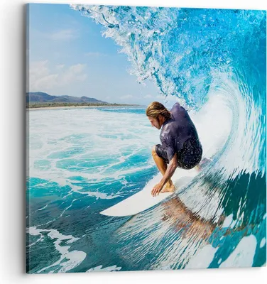 Produktbild von Bild auf Leinwand - Leinwandbild - Surfen Surfer Ozean Welle - 70x70cm - Wand Bild - Wanddeko - Leinwanddruck - Bilder - Kunstdruck - Wanddekoration - Leinwand bilder - Wandkunst - AC70x70-2785