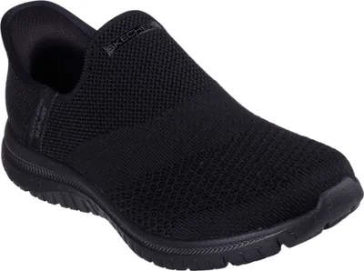 A black Skechers sneaker is shown against a white background.