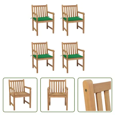 Produktbild von The Living Store Gartenstühle 4 Stk. mit Grünen Kissen Massivholz Teak