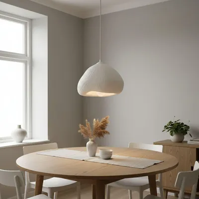 Produktbild von Opviq, Moderne Pendelleuchte mit Metallkörper, Fiberglas-Kappe, 32 x 28 x 22 cm, Höhe 30-120 cm, Ø10 cm Sockel, E27 Max 40 W, IP20, Weiß - Stilvolles Design für jeden Raum.