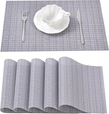 Produktbild von Famanu Platzsets Set aus 6 waschbaren PVC-unterlagen - Antirutsch für Küche und Esszimmer - Grau