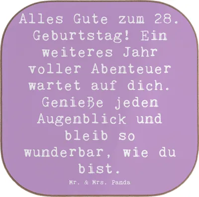 Produktbild von Mr. & Mrs. Panda Untersetzer für Gläser Spruch 28. Geburtstag - Lavendeltraum - Geschenk, Tischuntersetzer, Coaster, Abenteuer, unvergesslich, gläseruntersetzer, Tassen