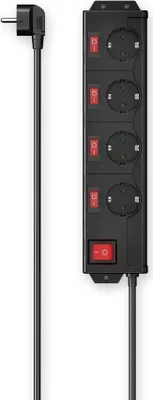 Produktbild von HAMA Steckdosenleiste, 4-fach, 90°, einzeln schaltbar, Wandmontage, 1,4 m, Schw. (00223122)