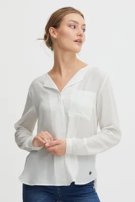 Image de OXMO OXHally, chemisier pour femmes, blouse à manches longues, sans col, avec fermeture à boutons dissimulée