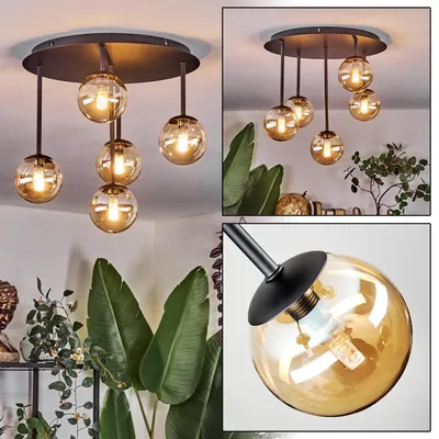 Produktbild von Isorella Deckenlampe aus Metall/Glas in Schwarz/Bernsteinfarben