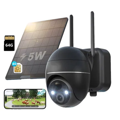 Image de 4G LTE caméra de surveillance extérieure batterie avec carte SIM 2K sans fil solaire PTZ caméra IP en plein air sans WLAN couleur vision nocturne PIR de détection avec 64G