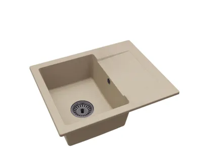 Produktbild von Granitspüle Einbecken mit Abtropffläche Donzo – Beige mit schwarzem Siphon