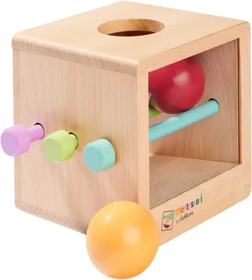 Immagine prodotto di Montessori Holz Lernspielzeug mit Bällen, Sichtfenster und 3 Stäben für Kinder ab 1 Jahr
