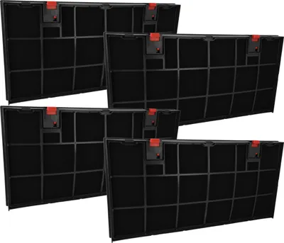 Produktbild von vhbw 4x Aktivkohlefilter kompatibel mit Ikea PDU1300S, PDU1300B, JDU2321W, JDU2321S, JDU2321B, JDU2320W Dunstabzugshaube - 43 x 21,2 x 2,7 cm