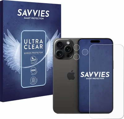Produktbild von 18x Für Apple iPhone 15 Pro Max (Display+Kamera) Schutzfolie Savvies Displayschutz Display Schutz Folie Klar Transparent
