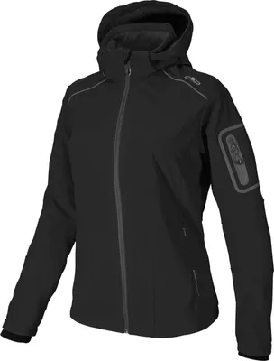 A black CMP women's jacket with a hood, shown front-on against a white background.