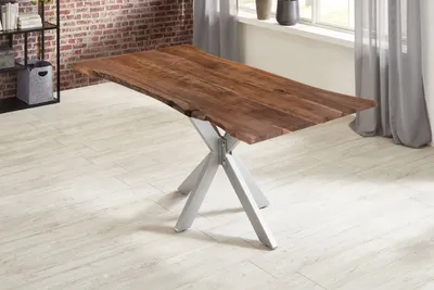 Produktbild von Esstisch Baumkante massiv Akazie nussbaum 280 x 100 silber HELENE