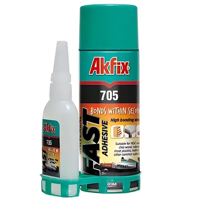 Zdjęcie produktu dla Klej Sekundowy z Aktywatorem Klej Cyjanoakrylowy AKFIX 705 Zestaw 65g + 200ml GĘSTY ŻEL