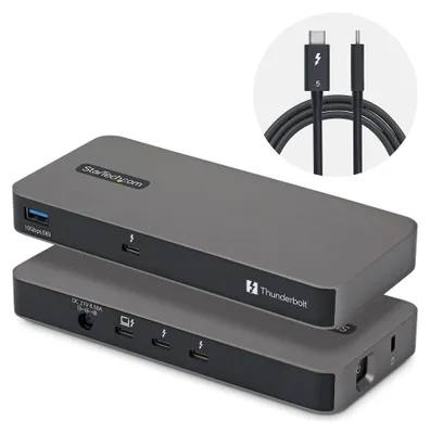 Produktbild von StarTech.com 4-Port Thunderbolt™ 5 Hub mit Thunderbolt Share KVM, 80/120Gbps, 8K 60Hz oder 4K 144Hz, 140W PD, USB-A 10Gbps, TB4 & USB4, MacBook M5 Pro, M5 Max, Thunderbolt 5, Thunderbolt 5, USB 3.2 Gen 2 (3.1 Gen 2) Type-A, Kensington, 80 Mbit/s, 7680 x 4320, Grau
