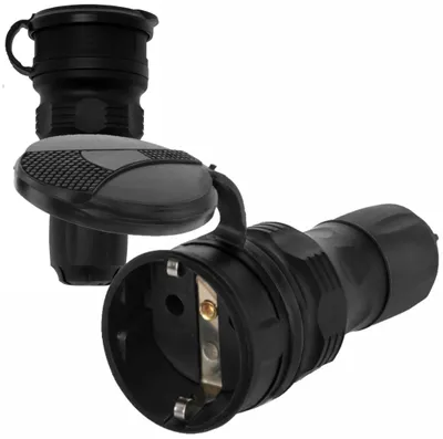 Produktbild von Schuko Kupplung 230V / 16A Gummi Strom Schutzkontakt IP54 Außenbereich Schwarz