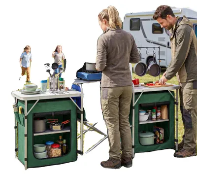 Image de Armoire de cuisine pour camping, design pliable, structure légère en aluminium, couleur verte
