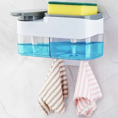 Produktbild von 2-in-1 Wandseifenspender mit Schwammhalter, 2 Kammern à 500 ml