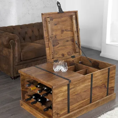 Produktbild von cagü: Exklusiver Design Couchtisch   & Hausbar [AGRA] aus Sheesham Massivholz 100cm x 60cm Rechteckig