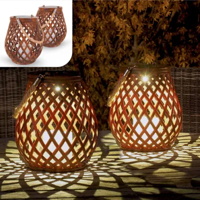 Produktbild von GADGY® Solar Laternen für Draußen - Set 2 Rattan Laterne - solartischlampen für außen - Solar Laterne Outdoor - solar tischleuchte balkon -solar tischlampe outdoor - solar windlicht - Solar Gartendeko