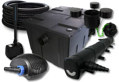 Obrázok produktu pre SunSun kompletná sada: CBF-550 rybníkový filter do 60000 l, CTF-6000 rybníkové čerpadlo 6000 l/h 40 W, CUV-272 rybníkový odkalovač 72 W, 25 m rybníková hadica 25 mm, CSP-250 skimmer 2500 l/h 45 W, HJ-943 fontána 800 l/h 16 W
