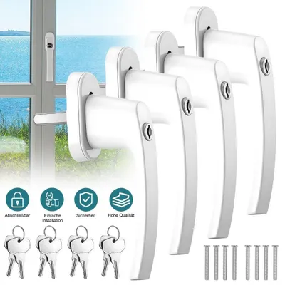 Produktbild von 4x Fenstergriffe Abschließbar mit Schloss Kindersicherung Silber 35mm Stiftlänge 2 Schlüssel Fensterbeschlag Balkon Türgriff Einbruchschutz