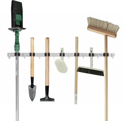 Image de Recalma support mural pour balais 80 cm en acier inoxydable, porte-outils avec 7 pinces et 8 crochets, adhésif ou à visser