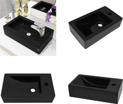 Produktbild von vidaXL Waschbecken Rechteckig + Hahnloch Keramik Schwarz 46x25,5x12 cm - Becken - Waschbecken - Waschplatz - Waschplätze