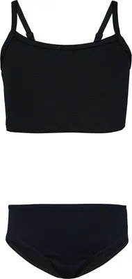 Produktbild von Aquarti Mädchen Bikini Set Bustier Bikinislip Zweiteiliger Badeanzug, Farbe: 038 Jacquard Punkte Schwarz, Größe: 158