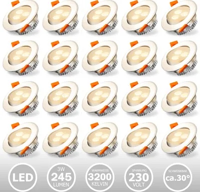Produktbild von EINFEBEN 20X 3W LED Strahler Spot Einbaustrahler Deckenstrahler 230V 245lm Warmweiß Einbauspot Einbauleuchte Deckeneinbauleuchte IP22 Schwenkbar