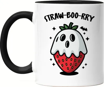 Produktbild von Straw-Boo-rry Erdbeermotiv Tasse Schwarz Geschenkidee Halloween Zombie Geist