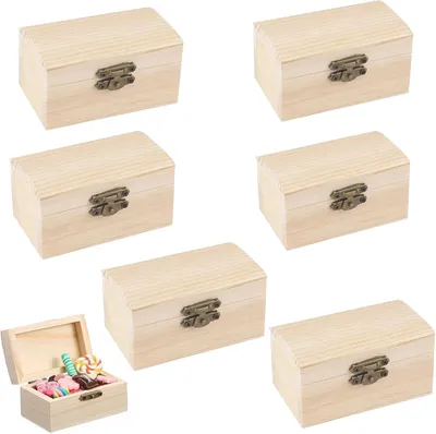 Zdjęcie produktu dla Zestaw mini skrzynek na biżuterię z drewna, 6 sztuk, wymiary 9x6x5 cm, idealne do przechowywania biżuterii