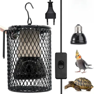 Produktbild von Reptilien Wärmelampe Mit Schutzkorb, E27 Wärmelampe Keramik, Wärmelampe Keramik 100w 220v, Terrarium Lampenhalterung Für Schildkröten, Schlangen