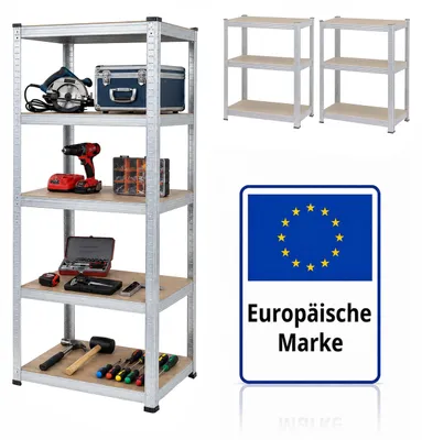 Produktbild von Relaxdays Schwerlastregal, 5 Ebenen, HBT: 200 x 80 x 60 cm, bis 875 kg, Keller & Garage, Lagerregal, Stahl, silber