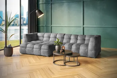 Produktbild von KAWOLA Sofa ROSARIO Ecksofa Velvet hellgrau Recamiere links
