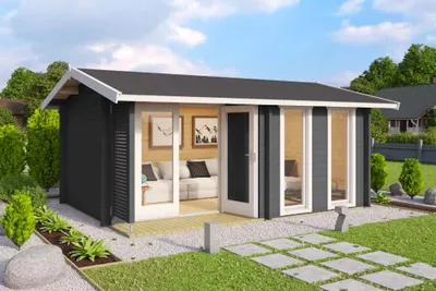 Produktbild von Gartenhaus Outdoor Life Hampshire inkl. Fußboden 480 x 376,1 cm lichtgrau