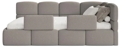 Obrázok produktu pre Selsey Cloudy - Posteľ pre mladých 90x200 cm, pravostranná, s poťahom z bouclé a ochranou proti pádu, sivá