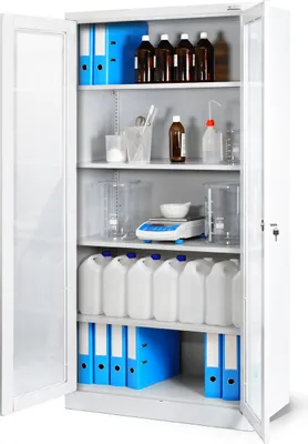 Image de Armoire métallique avec porte vitrée C012 Armoire à documents Armoire médicale Armoire de bureau Vitrine 4 étagères Acier Verrouillable 185 cm x 90 cm x 40 cm Couleur : Blanc