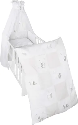 Produktbild von roba Kinder-Bettgarnitur 4-tlg, 'Fox & Bunny', Bettset mit Bettwäsche 100x135cm, Nestchen, Himmel