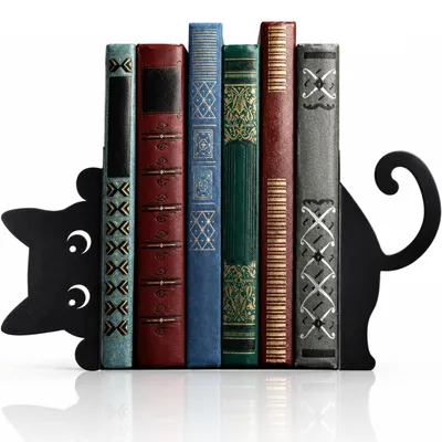 Metall-Bücherstützen Katzenmotiv, 2 Stück, schwarz, L-Form