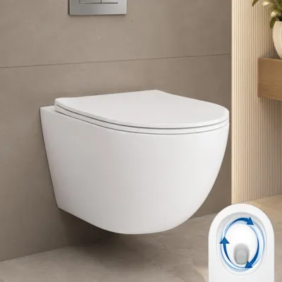 Produktbild von AQUA for you | Wand-WC – LAVITA Sinto 2.0 - Hänge-WC - 49x36,5x39,5cm - spülrandlos - Weiß - mit WC-Sitz, Absenkautomatik, Quick-Release, WC-Schüssel