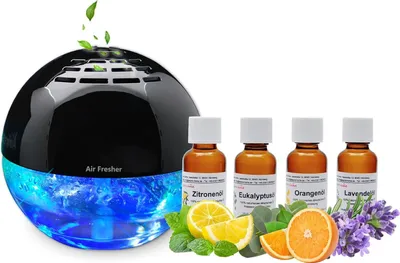 Produktbild von Lufterfrischer mit Ionisator - Duftzerstäuber - Airfresher bowl inkl. 4 Duftöle Eukalyptus, Zitrone, Orange und Lavendel je 30ml