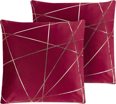 Obrázek produktu pro BELIANI Sada 2 rozptylových polštářů červený samet zlatý geometrický vzor 45 x 45 cm ozdobné přehozy zapínání na zip glamour styl
