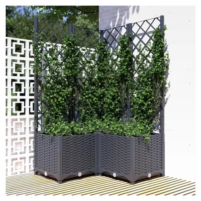 Produktbild von Hochbeet mit Rankgitter aus Polyrattan - Dunkelgrau - 80 x 80 x 136 cm
