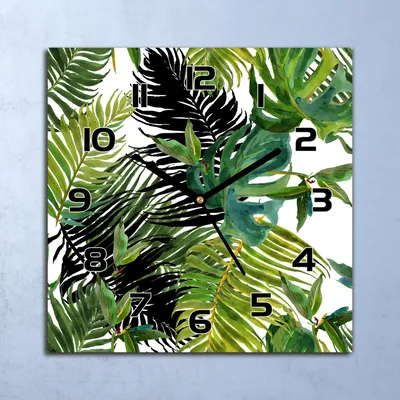 Produktbild von Wanduhr Echt-Glas-Küchenuhr Exotische Blätter Quarz Lautlos 30x30 Deko Bilder