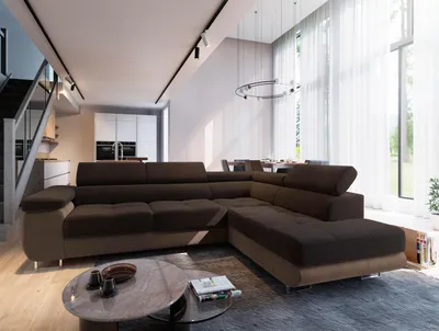 Produktbild von Masseno Ecksofa SELVA R-S mit Schlaffunktion L-Form, Sofa mit Bettkasten, Wohnzimmersofa, Couch, Soffa, Bettsofa, Couchgarnitur- Braun, MONOLITH 29 + MONOLITH 09